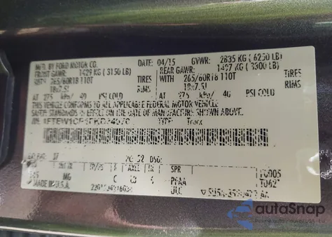 2015 Ford F-150 Xlt z USA, uszkodzony, nr VIN 1FTEW1CP1FKD34070